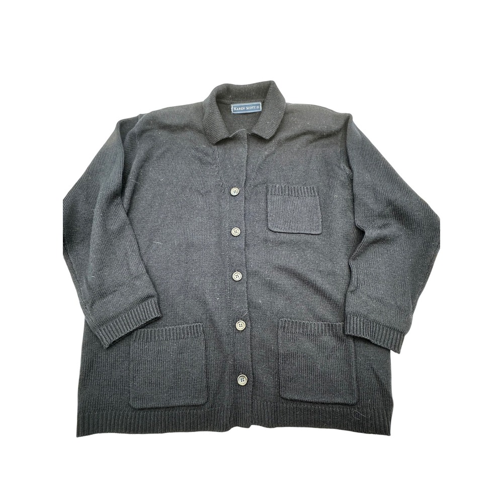 Karen Scott II Navy Blue Wool Blend Collared Button Front Cardigan Sweater 1X